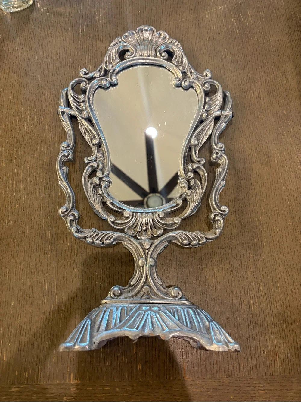 Ornate Decorative Table Mirror in Antique Silver
